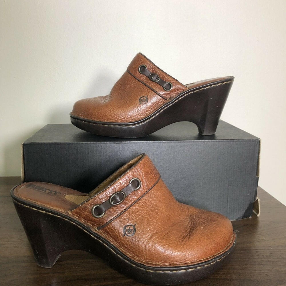 Born Clog Slip On Mules Clogs Wedge Heels Size 8